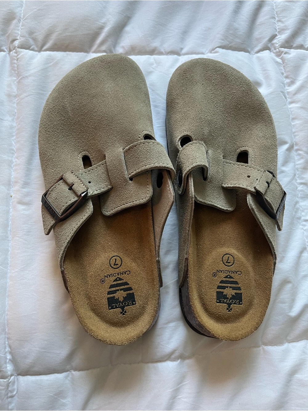 Royal Canadian Tan Clogs - Suede Slide Shoe in Taupe, Like Birkenstock